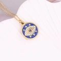 Collana dorata con ciondolo occhio blu in smalto e dettagli in zirconi lucidi - Occhio in Smalto Blu con Zirconia