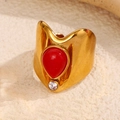 Retro wide gold band ring with a large red teardrop stone and clear zircon accent - Red Teardrop Style (A4821)