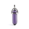 Wire wrapped hexagonal dark purple crystal bullet pendant with silver metal bail - Purple