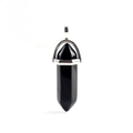 Polished black obsidian hexagonal column pendant with a silver metal clasp - Black