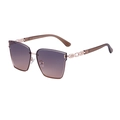 Chic oversized square sunglasses with purple gradient lenses and gold chain temples - Gray Brown Gradient (C4)