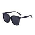 Classic black oversized polarized sunglasses with silver metal detail on the temple - C1 Black Frame Grey Lens