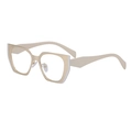 Modern cat-eye glasses with gold metal frames and white accents in a 45-degree side view - C9 Beige White