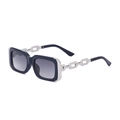 Lunettes de soleil carrées rétro avec verres dégradés gris et branches en chaîne - Noir Brillant Gris Dégradé (C2)