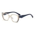 Cat eye sunglasses featuring gold metal frames with navy blue accents and dark temples - C8 Gold White