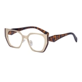 Cat eye sunglasses featuring a gold metal frame with stylish tortoiseshell patterned temples - C7 Demi White