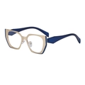 Cat-eye sunglasses featuring a gold metal frame nested in dark blue geometric acetate - C6 Blue White