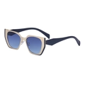 Chic cat eye sunglasses with gold and dark blue frame and blue gradient lenses - C5 Gold Blue Gray