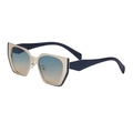 Fashionable cat eye sunglasses with gold metal frame and blue yellow gradient lenses - C4 Gold Green Yellow