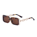 Lunettes de soleil rétro monture écaille, branches chaîne dorée et verres marron - Léopard Marron Thé Total (C4)