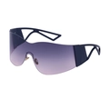 Modern Y2K rimless sports cycling sunglasses with purple gradient shield lenses - Matte Black Gray Pink Gradient