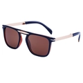 Classic square folding sunglasses with dark blue frame and amber lenses for men - Black Outer Brown Inner