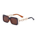 Retro rectangle sunglasses with black brown frame and golden chain temples for women - Dark Tea Full Tea (C5)