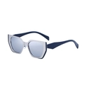 Modern cat-eye sunglasses with silver metal frame and reflective blue lenses - C11 Mercury Silver