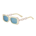 Square punk sunglasses with chain temples and blue star patterned lenses in gold finish - Gold Plated Patterned Film (C8)