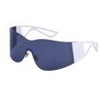 Y2K frameless sports sunglasses featuring dark blue lenses and white hollowed geometric temples - Matte White Gray