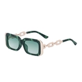 Green marble rectangular sunglasses with gold chain temples and gradient lenses - Green Marbling Gradient Green (C9)