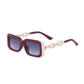 Retro rectangular sunglasses with burgundy frame and golden chain hollow temples - Dark Red Gradient Grey (C10)