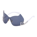 Futuristic rimless cycling sunglasses with gray lenses and white Greek key temple - White Silver Gray