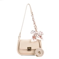 Borsa a tracolla in pelle color crema con sciarpa di seta stampata e fibbia dorata - Bianco Sporco