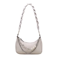 Creamy white pleated underarm bag with twisted handle and pearl chain detail - Off White