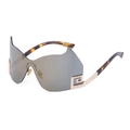 Rahmenlose Oversize-Radlerbrille mit grauen Gläsern und Bügeln in Schildpatt-Optik - Bohnenmuster Gold Beschichtet