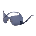 Randlose Fledermaus-Sonnenbrille mit lila Gläsern und metallischen Mäander-Verzierungen - Dunkel Transparent Grau