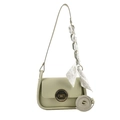 Bolso cuadrado verde claro de cuero con cierre dorado y bufanda de flores decorativa - Verde Turquesa