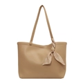 Grande borsa tote beige minimalista con elegante decorazione a sciarpa floreale - Albicocca