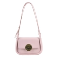 Pink crossbody bag with a round gold metal lock and adjustable shoulder strap - Pink
