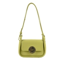 Minimalist avocado green shoulder bag with matte finish and gold circular buckle - Turquoise Green