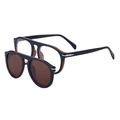 Retro pilot magnetic clip-on sunglasses with black frame and brown lenses for men - Transparent Dark Tea / Solid Tea Lens