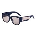 Katzenaugen-Sonnenbrille mit schwarzem Rahmen und gotischem Palm-Metalllogo am Bügel - Glänzendes Schwarz Gold (C3)