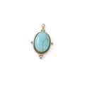 Oval green turquoise pendant with vintage golden metal frame and turquoise webbing - Light Blue