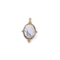 Oval vintage pendant with white turquoise stone in a gold beaded metal frame - White