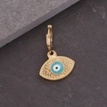 Goldener Edelstahl Creolen Ohrring mit Teufelsauge Anhänger und strukturierter Oberfläche - Edelstahl/Emaille / Großes Blaues Auge Stil (1 Stück)