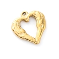 Golden hollow heart pendant with hammered texture and 18K gold plating for DIY jewelry - Hollow Heart Style
