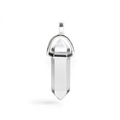 Handcrafted hexagonal clear crystal pillar pendant with silver wire wrap and clasp - Clear