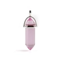 Pink quartz hexagonal column pendant with silver metal clasp on white background - Pink