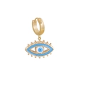 Goldener Evil Eye Ohrring mit blauem Emaille-Detail auf weißem Hintergrund - Blau (Einzelstück)