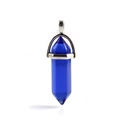 Handcrafted silver wire-wrapped dark blue hexagonal crystal pendant with silver clasp - Sapphire Blue