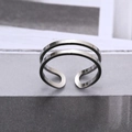 Minimalist double-layered open silver ring with a sleek adjustable parallel band design - Steel Color Open H Style
