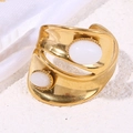 Gold plated double stone wide wave ring with oval cat eye gemstones in a vintage style - White Opal Style (A4911)