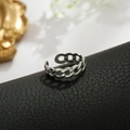 Anello a catena regolabile in argento con design a maglie cubane su pelle nera - Stile 8 aperto color acciaio