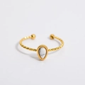 Adjustable golden teardrop stone ring with vintage beaded texture on stainless steel - White Turquoise Texture Teardrop Open Ring / White