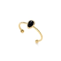 Macro detail of hammered gold ring featuring a pear-shaped black stone setting - Black Onyx Color Teardrop Open Ring / Black