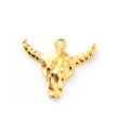 Vintage bull skull pendant in 18K gold plated stainless steel with hammered texture finish - Bull Head Style