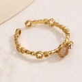Anello floreale traforato in oro stile francese con pietra di luna e cristallo - Venduto Singolarmente / Stile Rosa (A4940)