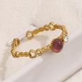 Anello aperto dorato stile francese con pietra cabochon viola e design a trifoglio traforato - Venduto Singolarmente / Stile Viola (A4941)