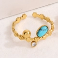 Französischer Vintage-Ring verstellbar Gold mit Türkisstein und floralen Mustern - Himmelblau